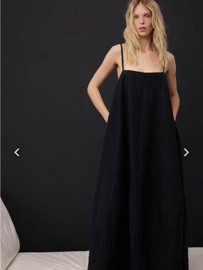 Black Midi Slip Dress with Thin Straps M/L